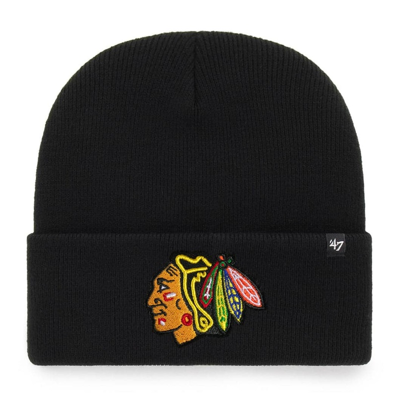 Chicago Blackhawks ’47 NHL Haymaker Raised Cuff Knit Beanie – Black