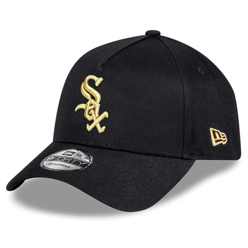 Chicago White Sox New Era MLB Black & Gold 9FORTY A-Frame Curve Snapback Hat – Black