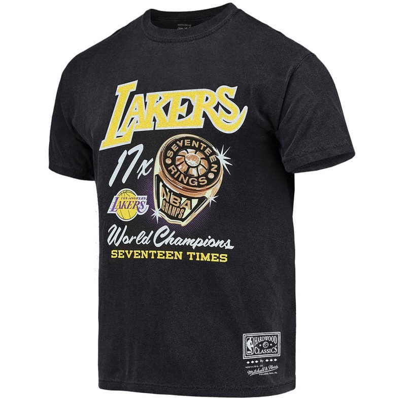Los Angeles Lakers Mitchell & Ness NBA 17x Bling Rings Vintage T-Shirt – Black