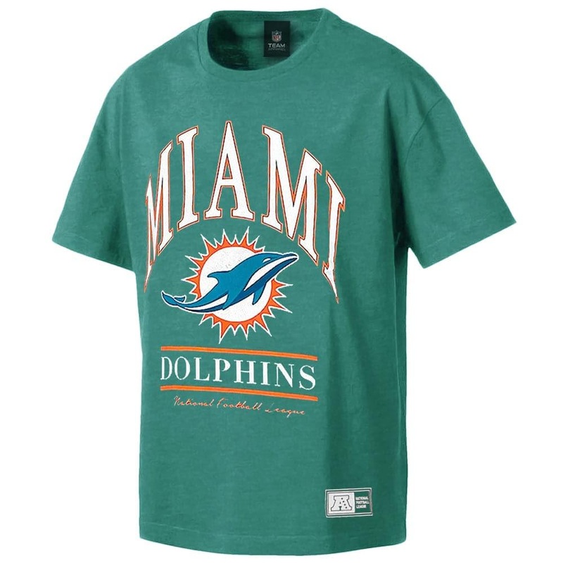 Miami Dolphins Majestic NFL Vintage Arch Oversized T-Shirt – Faded Teal
