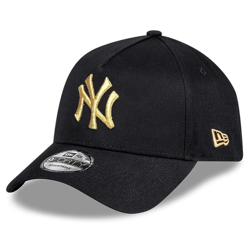 New York Yankees New Era MLB Black & Gold 9FORTY A-Frame Curve Snapback Hat – Black