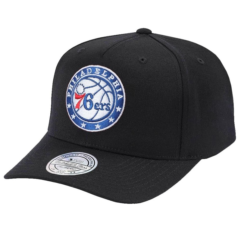 Philadelphia 76ers Mitchell & Ness NBA 110 Alt Curve Snapback Hat – Black