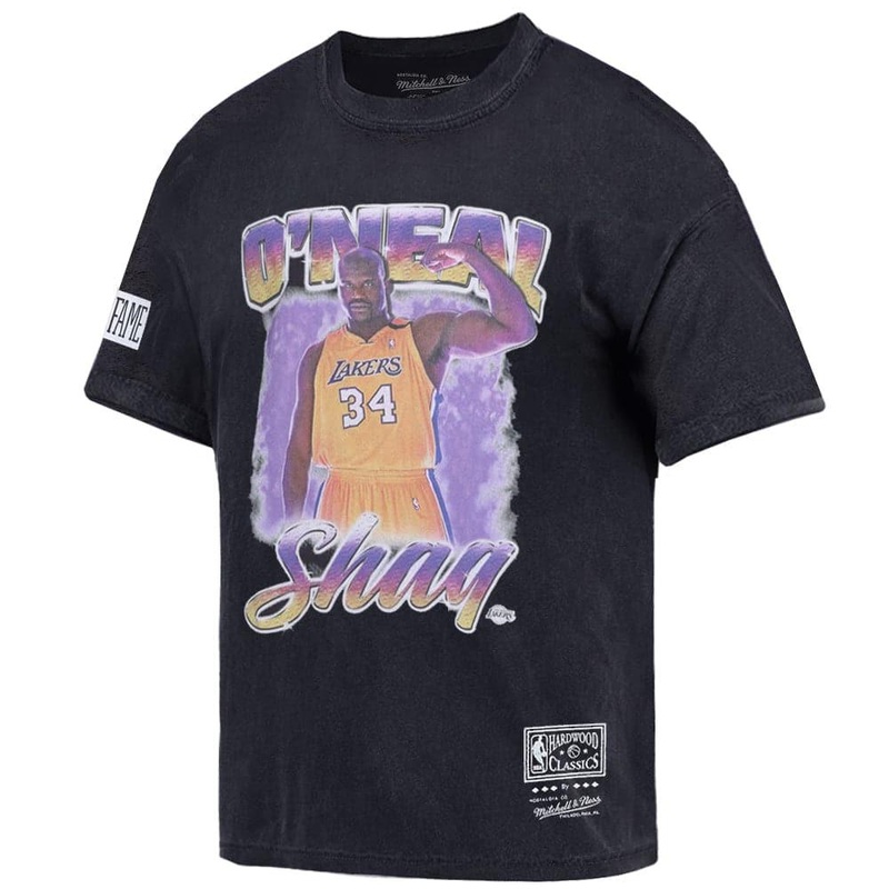 Shaquille O’Neal Los Angeles Lakers Mitchell & Ness NBA HWC Hall Of Fame Vintage Oversized T-Shirt – Faded Black