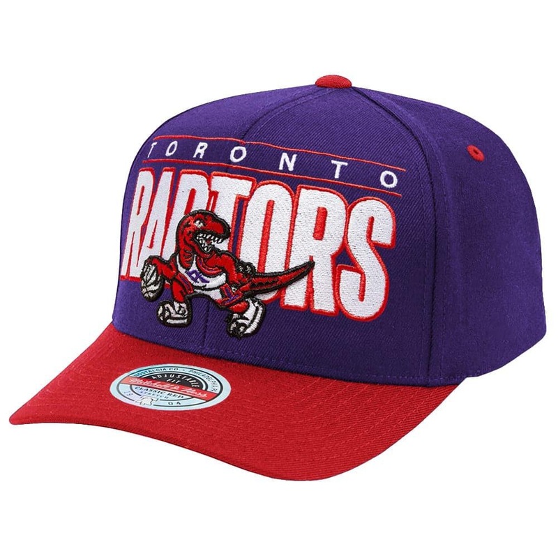Toronto Raptors Mitchell & Ness NBA Billboard Classic Red Curve Snapback Hat – Purple