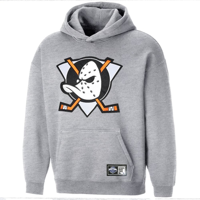 Anaheim Mighty Ducks NHL Applique Logo Oversized Hoodie Jumper – Grey Marle