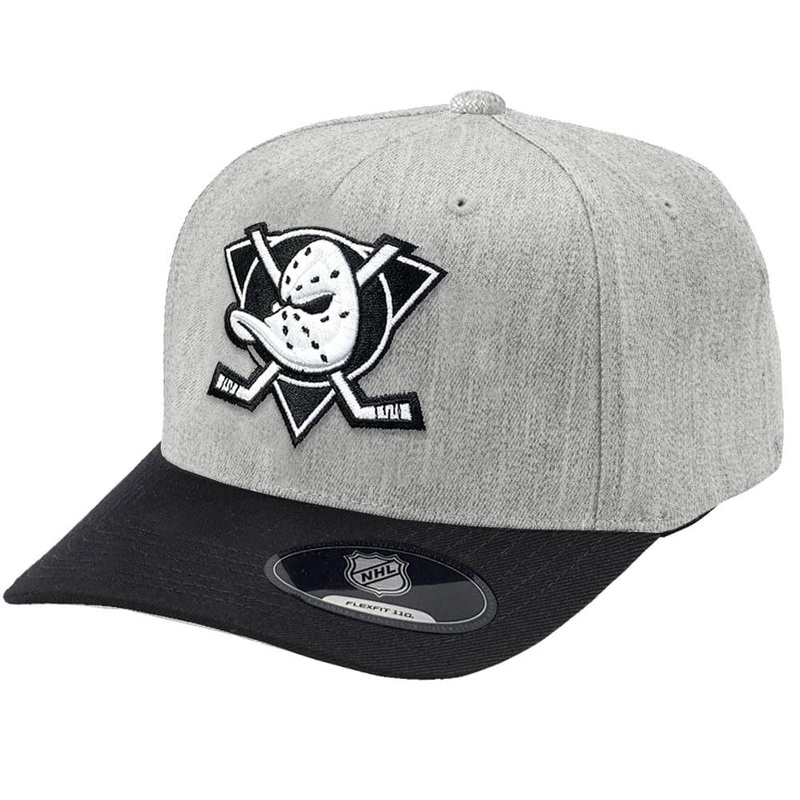 Anaheim Mighty Ducks NHL Black & White 2 Tone 110 Curve Snapback Hat – Heather