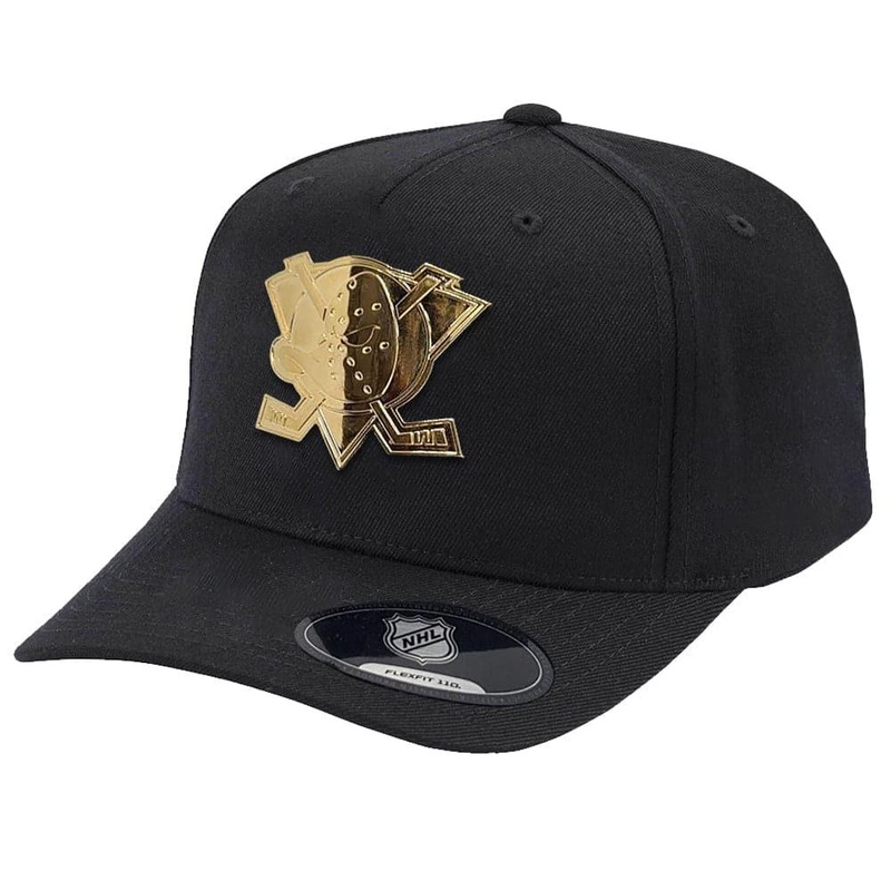 Anaheim Mighty Ducks NHL Gold Enamel Logo 110 Curve Snapback Hat – Black