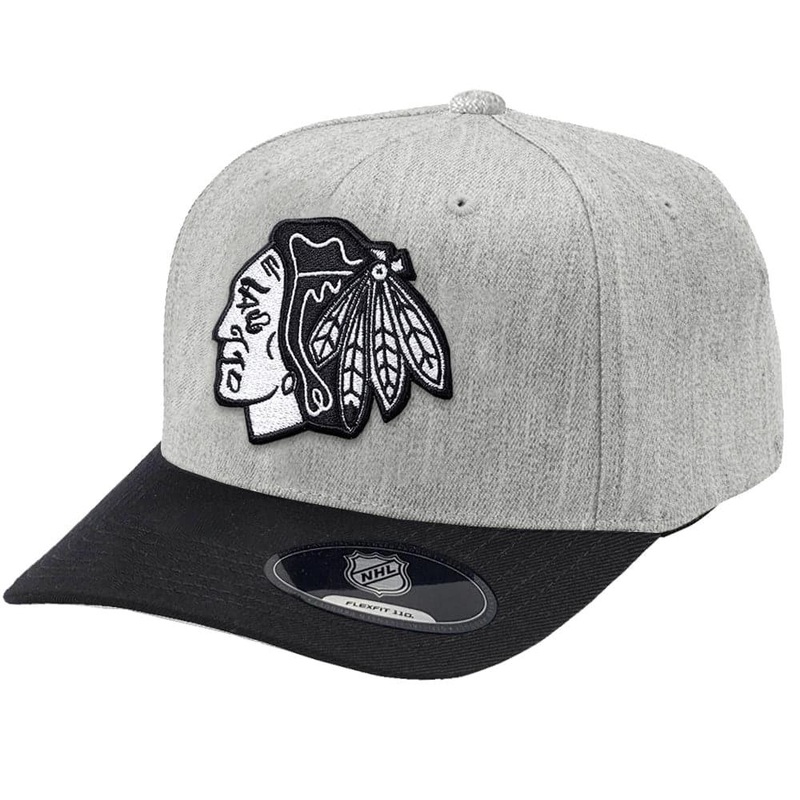 Chicago Blackhawks NHL Black & White 2 Tone 110 Curve Snapback Hat – Heather