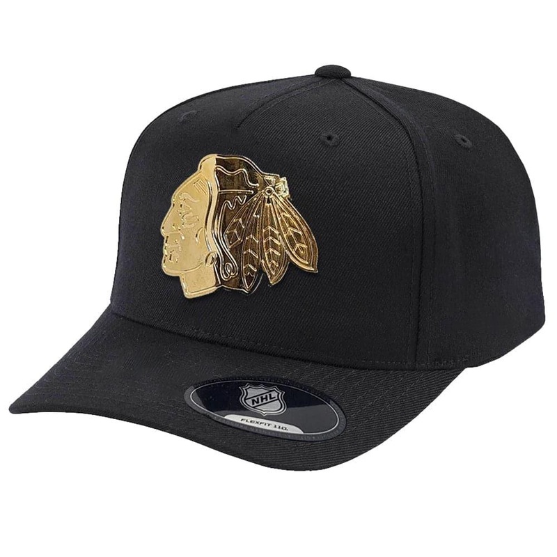 Chicago Blackhawks NHL Gold Enamel Logo 110 Curve Snapback Hat – Black