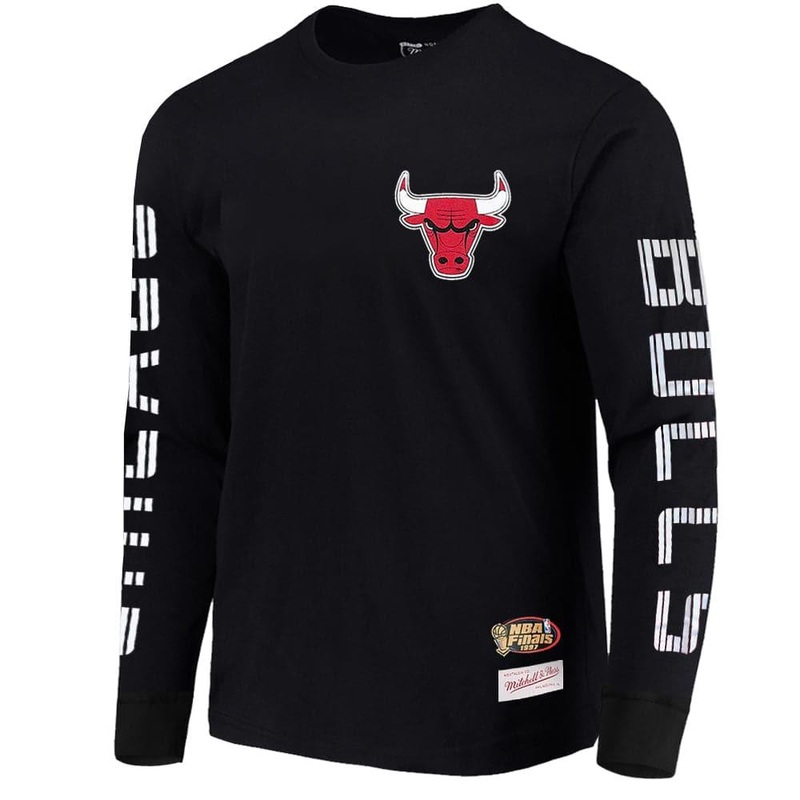 Chicago Bulls Mitchell & Ness NBA HWC Outline Long Sleeve T-Shirt – Black