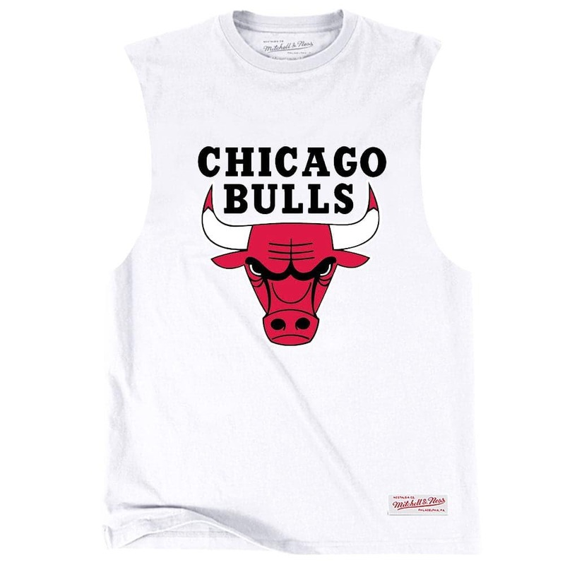 Chicago Bulls Mitchell & Ness NBA HWC Retro Logo Sleeveless Muscle T-Shirt – White