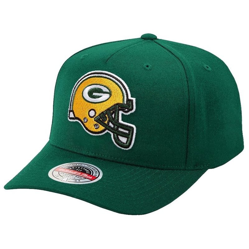 Green Bay Packers Mitchell & Ness NFL Sweep Right Classic Red Curve Snapback Hat – Green