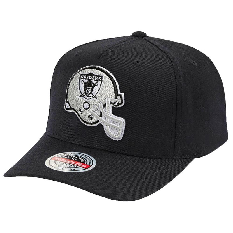 Las Vegas Raiders Mitchell & Ness NFL Sweep Right Classic Red Curve Snapback Hat – Black