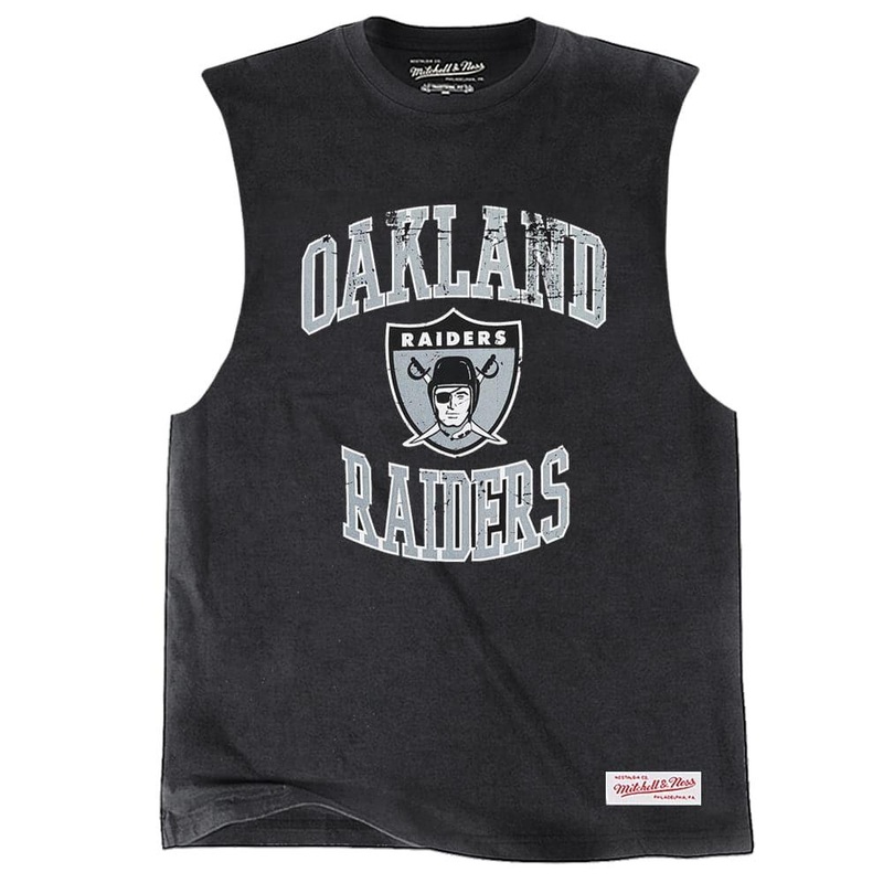Las Vegas Raiders Mitchell & Ness NFL Throwback Crest Vintage Muscle T-Shirt – Faded Black