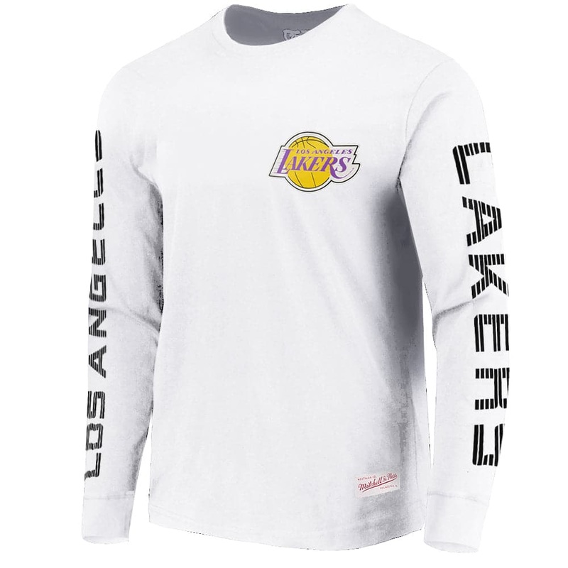 Los Angeles Lakers Mitchell & Ness NBA HWC Outline Long Sleeve T-Shirt – White