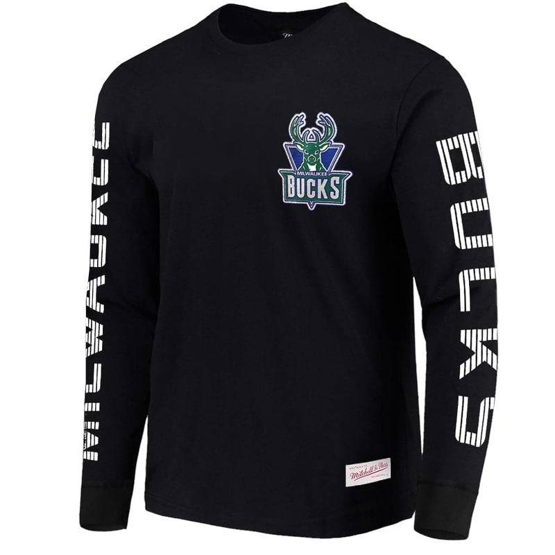 Milwaukee Bucks Mitchell & Ness NBA HWC Outline Long Sleeve T-Shirt – Black