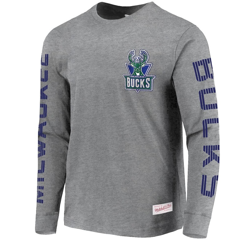 Milwaukee Bucks Mitchell & Ness NBA HWC Outline Long Sleeve T-Shirt – Grey Marle