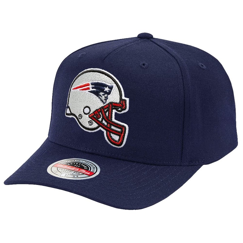 New England Patriots Mitchell & Ness NFL Sweep Right Classic Red Curve Snapback Hat – Navy