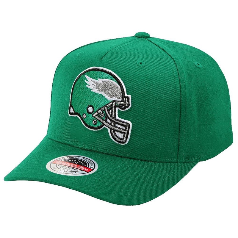 Philadelphia Eagles Mitchell & Ness NFL Sweep Right Classic Red Curve Snapback Hat – Green