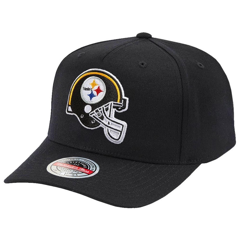 Pittsburgh Steelers Mitchell & Ness NFL Sweep Right Classic Red Curve Snapback Hat – Black
