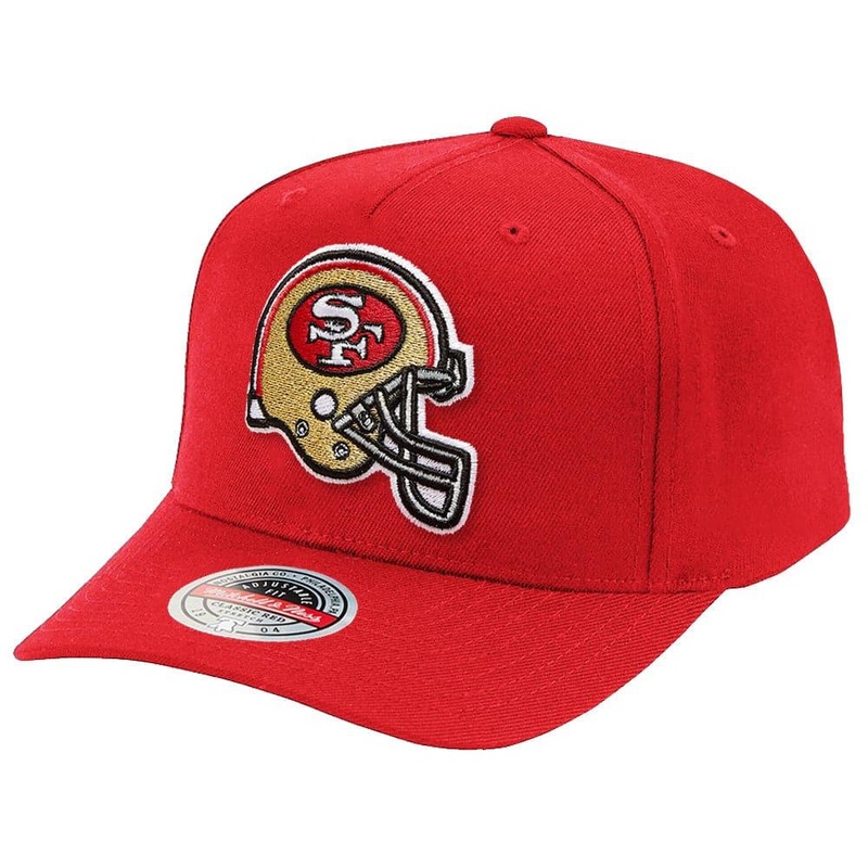San Francisco 49ers Mitchell & Ness NFL Sweep Right Classic Red Curve Snapback Hat – Red