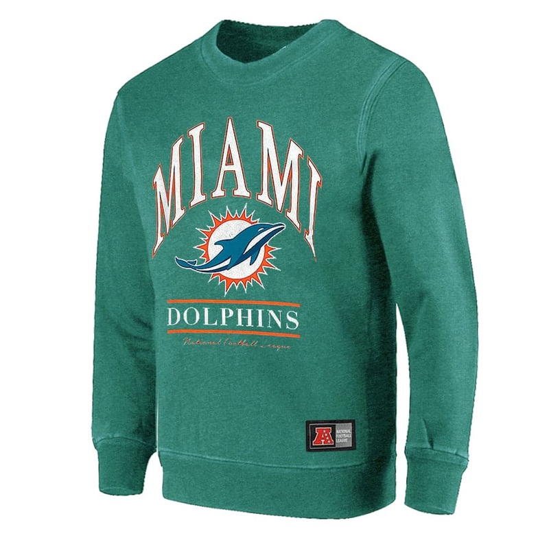 Womens Miami Dolphins Majestic NFL Vintage Arch Crew Jumper – Faded Teal