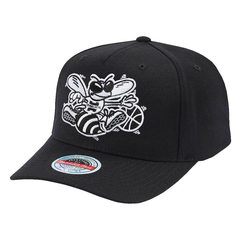 Charlotte Hornets Mitchell & Ness NBA Black & White Classic Red Curve Snapback Hat