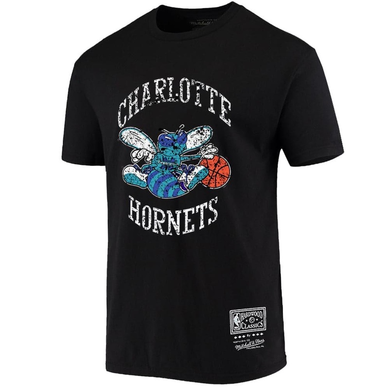 Charlotte Hornets Mitchell & Ness NBA HWC Distressed Logo T-Shirt – Black
