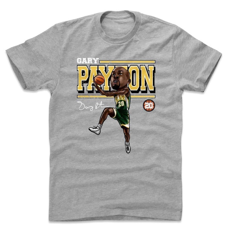 Gary Payton Seattle Supersonics 500 Level NBA HWC Cartoon T-Shirt – Grey
