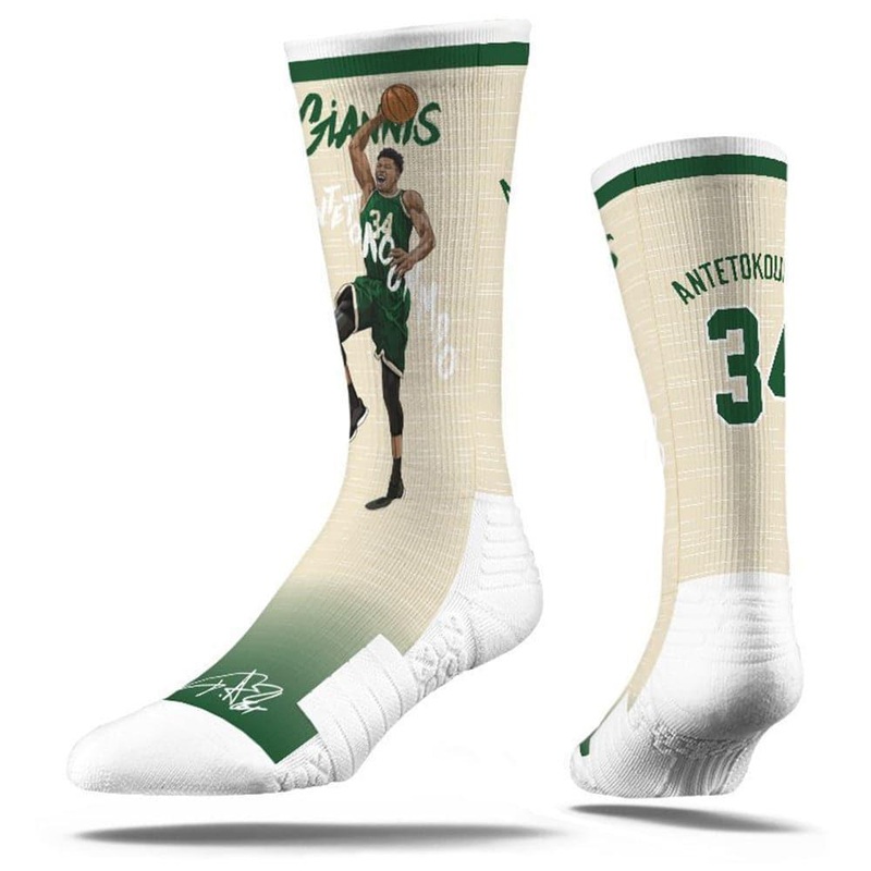 Giannis Antetokounmpo Milwaukee Bucks Strideline NBA Dunk Premium Crew Socks – Cream