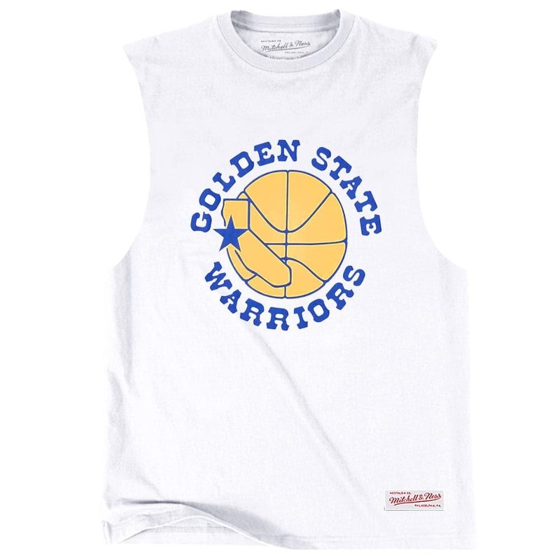 Golden State Warriors Mitchell & Ness NBA HWC Retro Logo Muscle T-Shirt – White