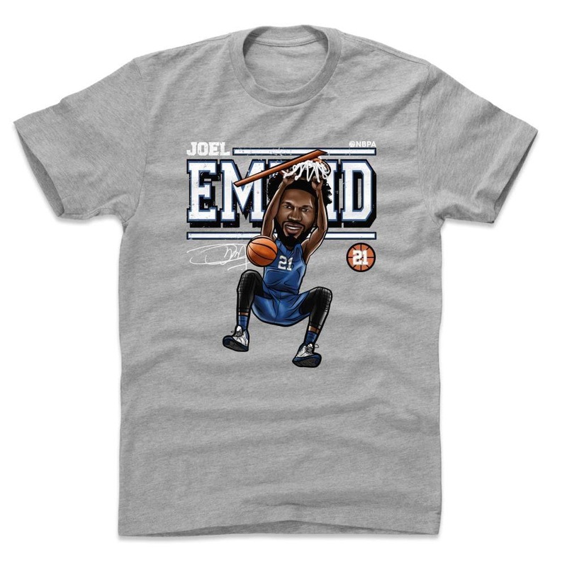 Joel Embiid Philadelphia 76ers 500 Level NBA Cartoon T-Shirt – Grey