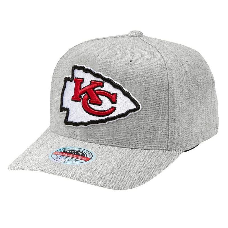 Kansas City Chiefs Mitchell & Ness NFL Throwback Curve Snapback Hat – Heather Grey