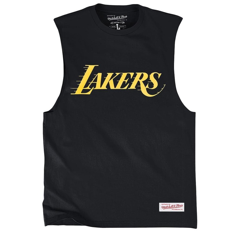 Los Angeles Lakers Mitchell & Ness NBA HWC Retro Wordmark Sleeveless Muscle T-Shirt – Black