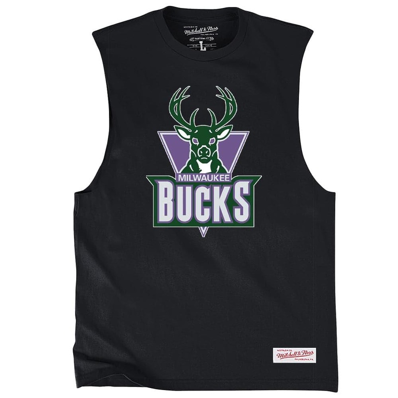 Milwaukee Bucks Mitchell & Ness NBA HWC Retro Logo Sleeveless Muscle T-Shirt – Black
