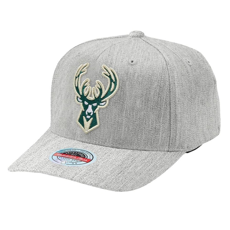 Milwaukee Bucks Mitchell & Ness NBA Team Curve Snapback Hat – Heather Grey