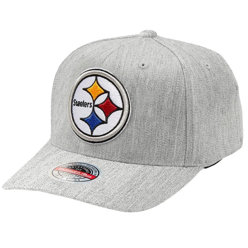 Pittsburgh Steelers Mitchell & Ness NFL Throwback Curve Snapback Hat – Heather Grey