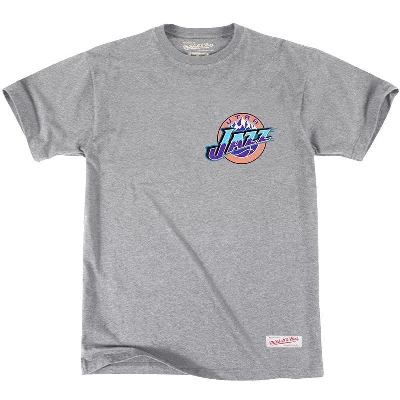 Utah Jazz Mitchell & Ness NBA HWC Retro Repeat T-Shirt – Grey Marle