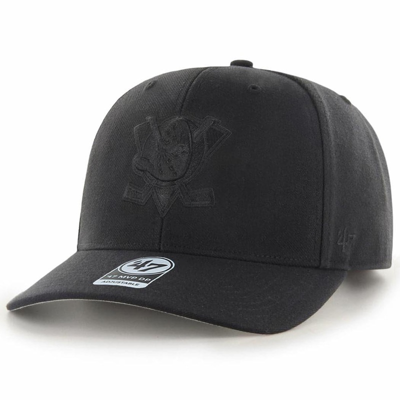 Anaheim Mighty Ducks ’47 NHL Black On Black MVP DP Pre-Curved Snapback Hat – Black