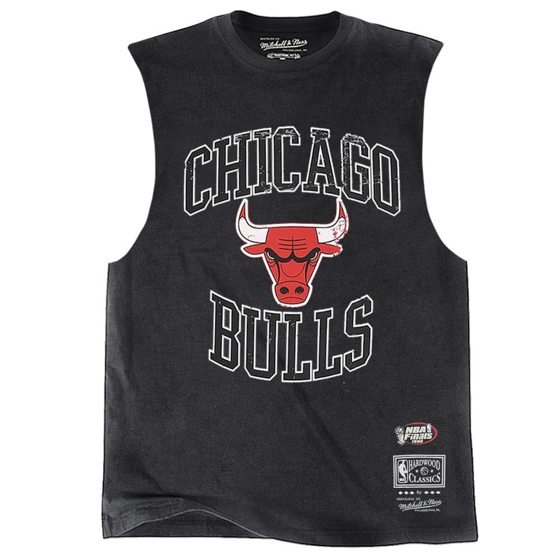 Chicago Bulls Mitchell & Ness NBA Vintage Crest Logo Muscle T-Shirt – Black