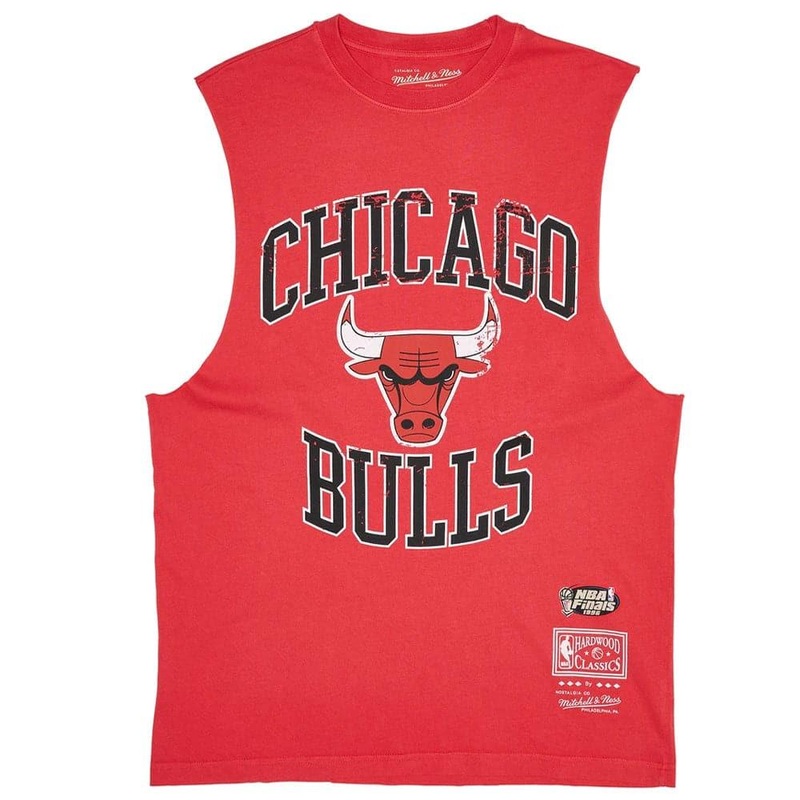 Chicago Bulls Mitchell & Ness NBA Vintage Crest Logo Muscle T-Shirt – Red