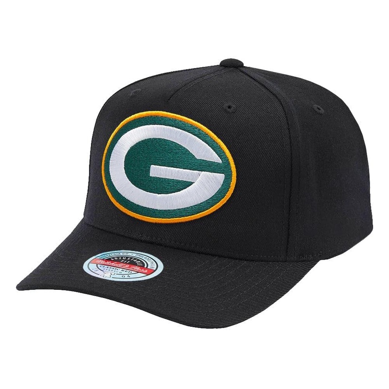 Green Bay Packers Mitchell & Ness NFL Wide Receiver Classic Red Curve Snapback Hat – Black