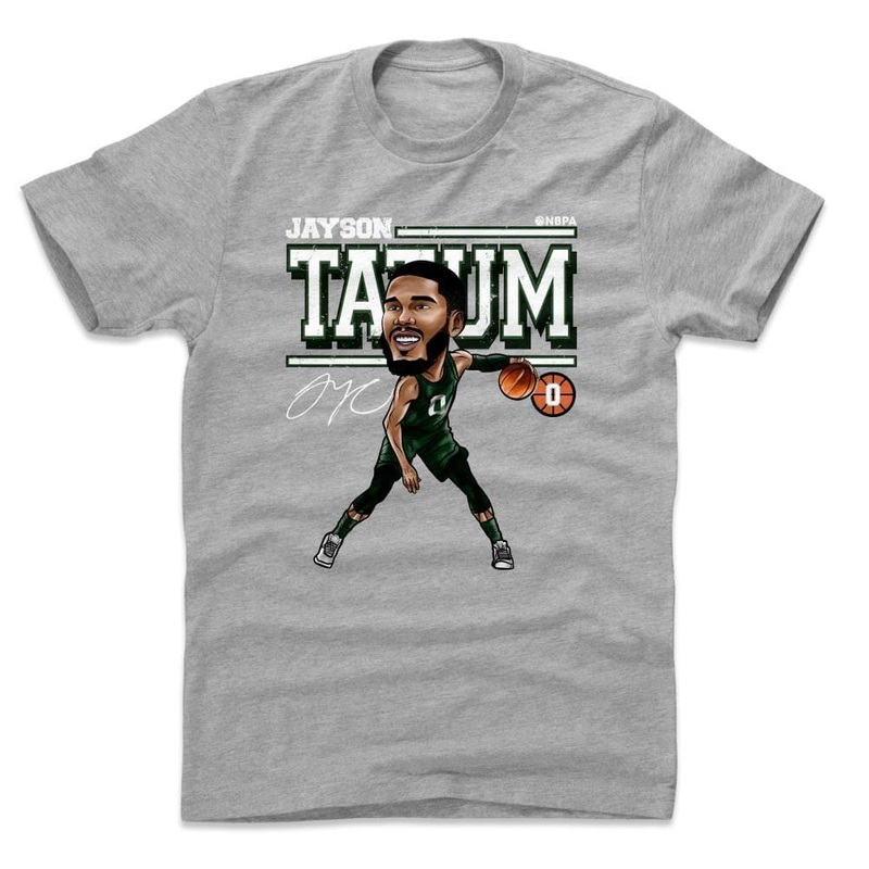 Jayson Tatum Boston Celtics 500 Level NBA Cartoon T-Shirt – Grey