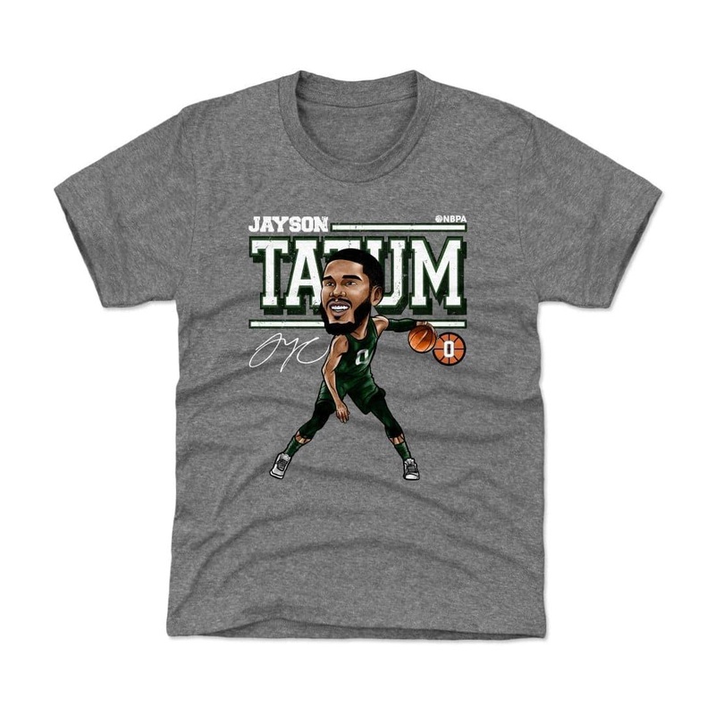 Kids/Youths Jayson Tatum Boston Celtics 500 Level NBA Cartoon Tri-Blend T-Shirt – Grey