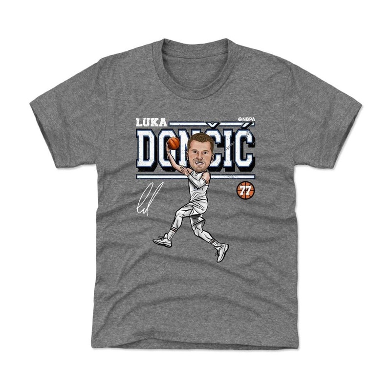 Kids/Youths Luka Doncic Dallas Mavericks 500 Level NBA Cartoon T-Shirt – Grey