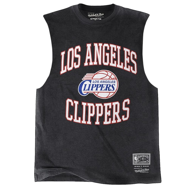 Los Angeles Clippers Mitchell & Ness NBA HWC Vintage Crest Logo Muscle T-Shirt – Black