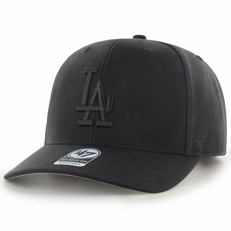Los Angeles Dodgers ’47 MLB Black On Black MVP DP Pre-Curved Snapback Hat – Black