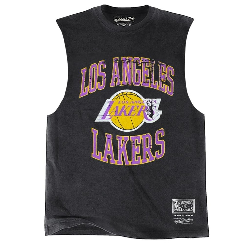 Los Angeles Lakers Mitchell & Ness NBA Vintage Crest Logo Muscle T-Shirt – Black