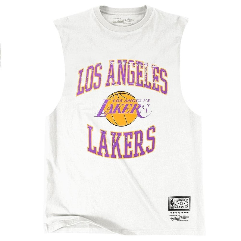 Los Angeles Lakers Mitchell & Ness NBA Vintage Crest Logo Muscle T-Shirt – White
