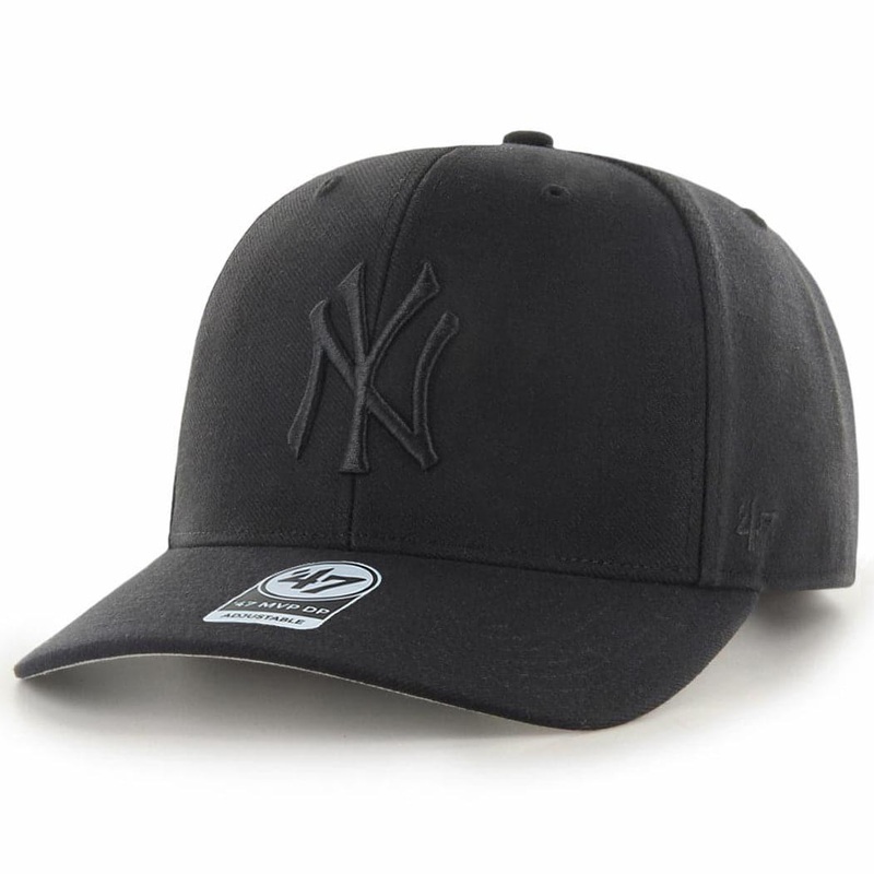 New York Yankees ’47 MLB Black On Black MVP DP Pre-Curved Snapback Hat – Black